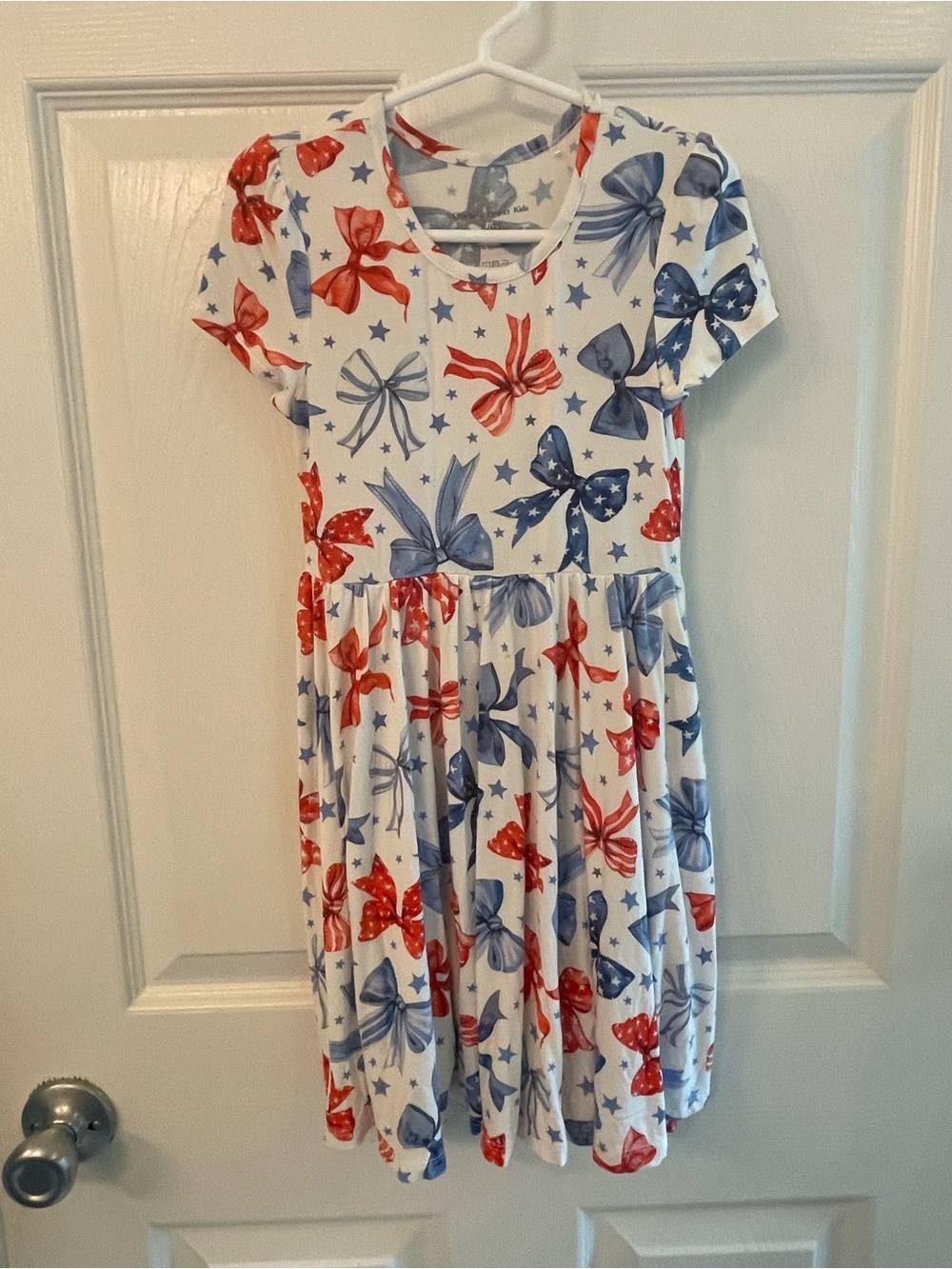 Girls' White Dress with Red & Blue Bow Print by Charlie’s Project, Sz 5/6
